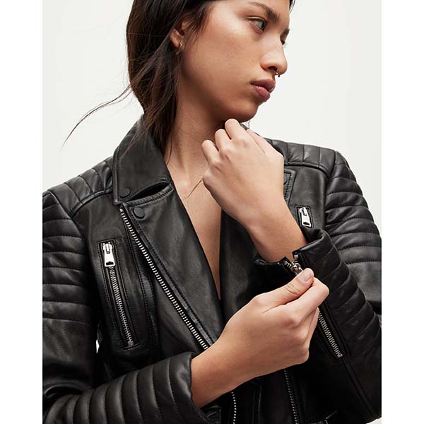 Allsaints Australia Womens Leoni Leather Biker Jacket Black AU45-395